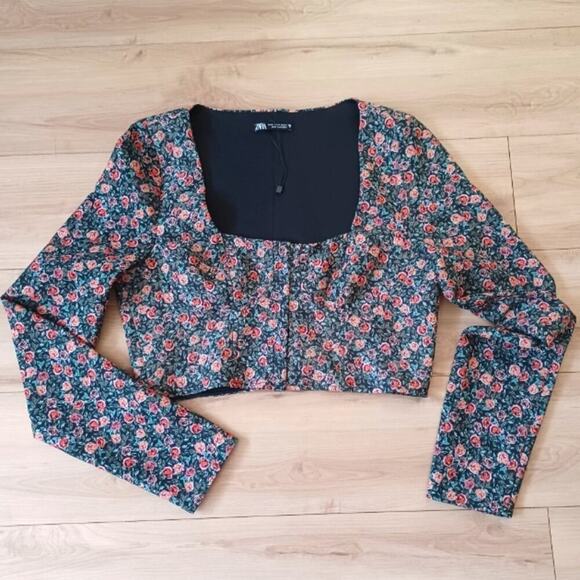 Zara Y2K Floral Square Neck Corset Crop Top M NWOT - Picture 1 of 15